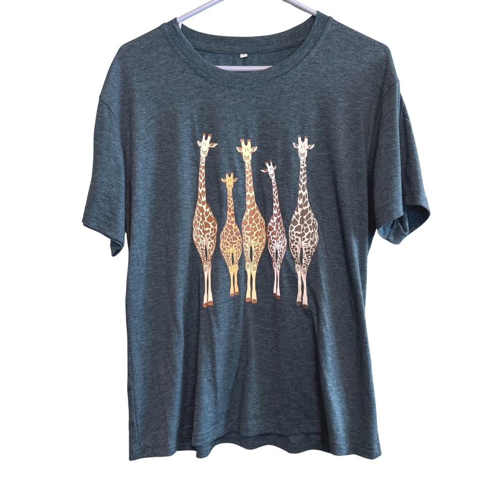 Giraffe Womens Casual Simple Crew Neck Graphic Relaxed Fit T-Shirt Gray Large